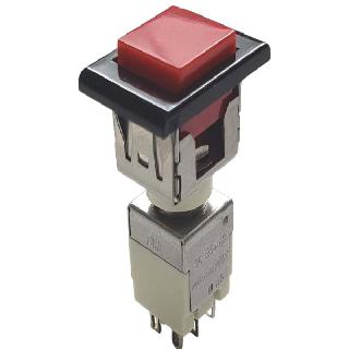 PUSH SWITCH LATCH 2P2T NO/NC SOL SNAP-IN 12MM SQ HOLE 3A 125VAC