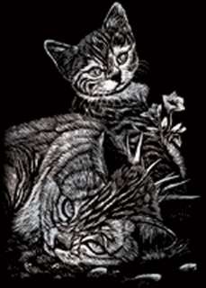 TABBY CAT & KITTEN-SILVER MINI