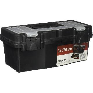 TOOL BOX PLASTIC 12IN BLACK WITH TRAYSKU:256712