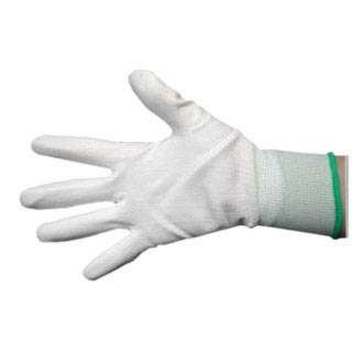 GLOVES NYLON LARGE WHITE PALM COATED WITH BROWN TRIMSKU:235108