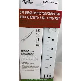 POWER BAR 4 O/LET WITH 2XUSB AND 1XTYPE C PORT 5FT CORD 300JOULES
SKU:266589
