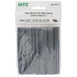 TUBING HST 7 ASSORTED SIZES BLK 1/16-1/2IN 28PCS/PACK SHRINK 2:1