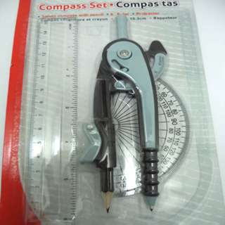 COMPASS AND RULER SET 3PCS COMPASS WITH PENCIL  PROTRACTORSKU:246587